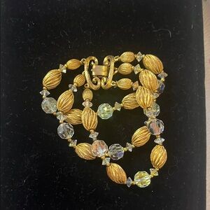 Vintage Lisner 3 strand gold tone and AB crystal bracelet